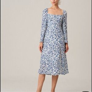RIHOAS Blue and White Floral Long Sleeve Dress
